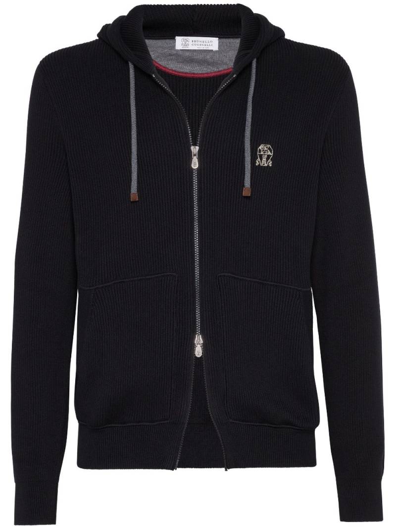 Brunello Cucinelli logo-embroidered zip-up cardigan - Black von Brunello Cucinelli