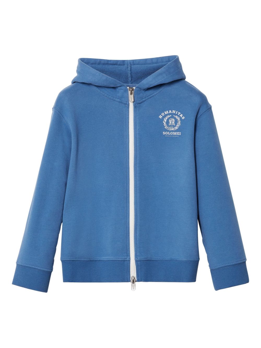 Brunello Cucinelli Kids logo-embroidered zipped cotton hoodie - Blue von Brunello Cucinelli Kids