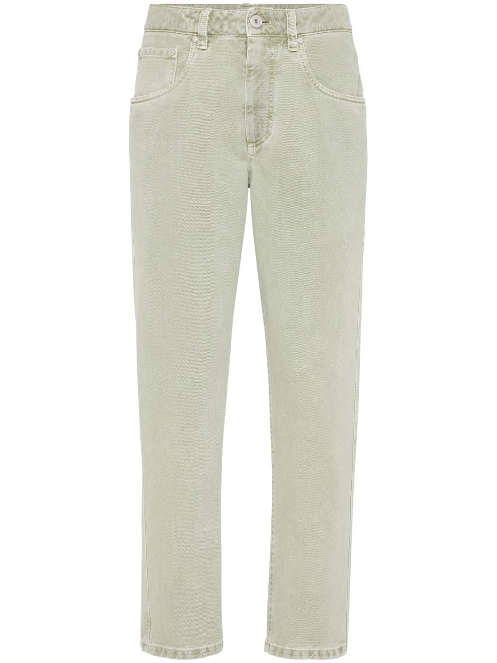 Brunello Cucinelli logo-patch cotton tapered jeans - Green von Brunello Cucinelli