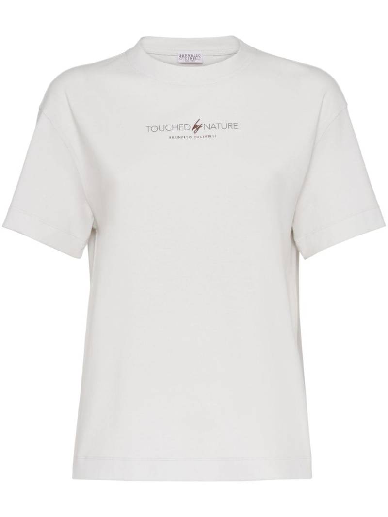 Brunello Cucinelli logo-print cotton T-shirt - White von Brunello Cucinelli