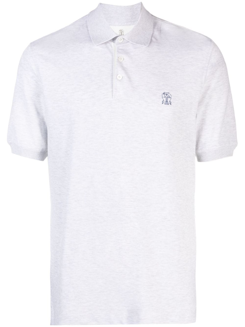 Brunello Cucinelli logo-print piqué polo shirt - Grey von Brunello Cucinelli