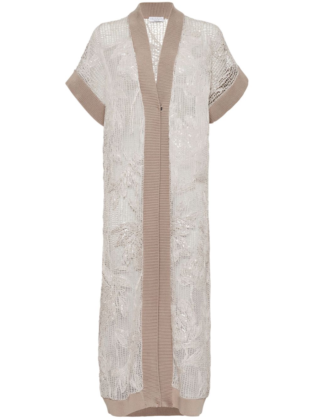 Brunello Cucinelli magnolia-embroidered long cardigan - Neutrals von Brunello Cucinelli