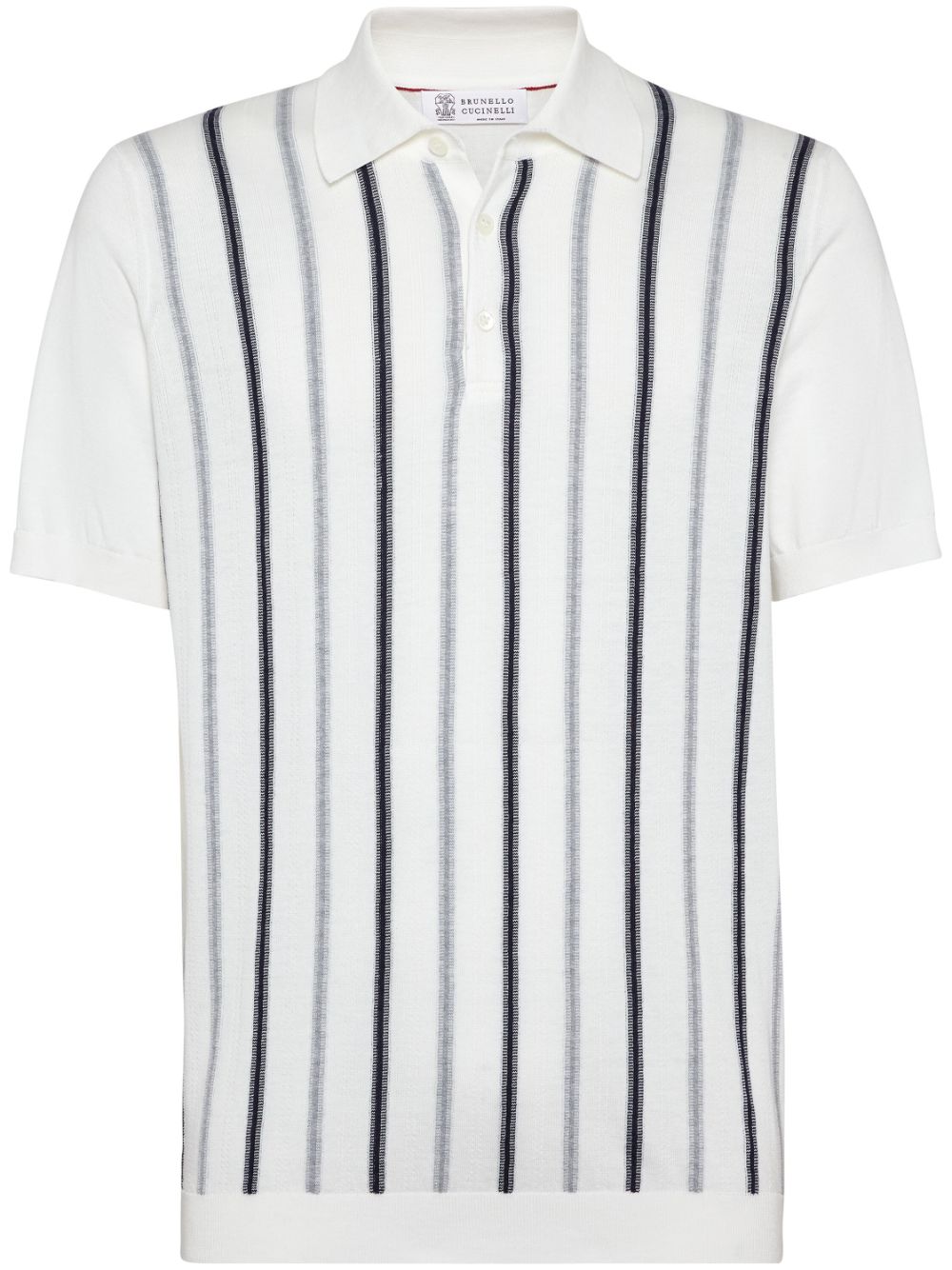 Brunello Cucinelli monili stripe-print polo jumper - White von Brunello Cucinelli