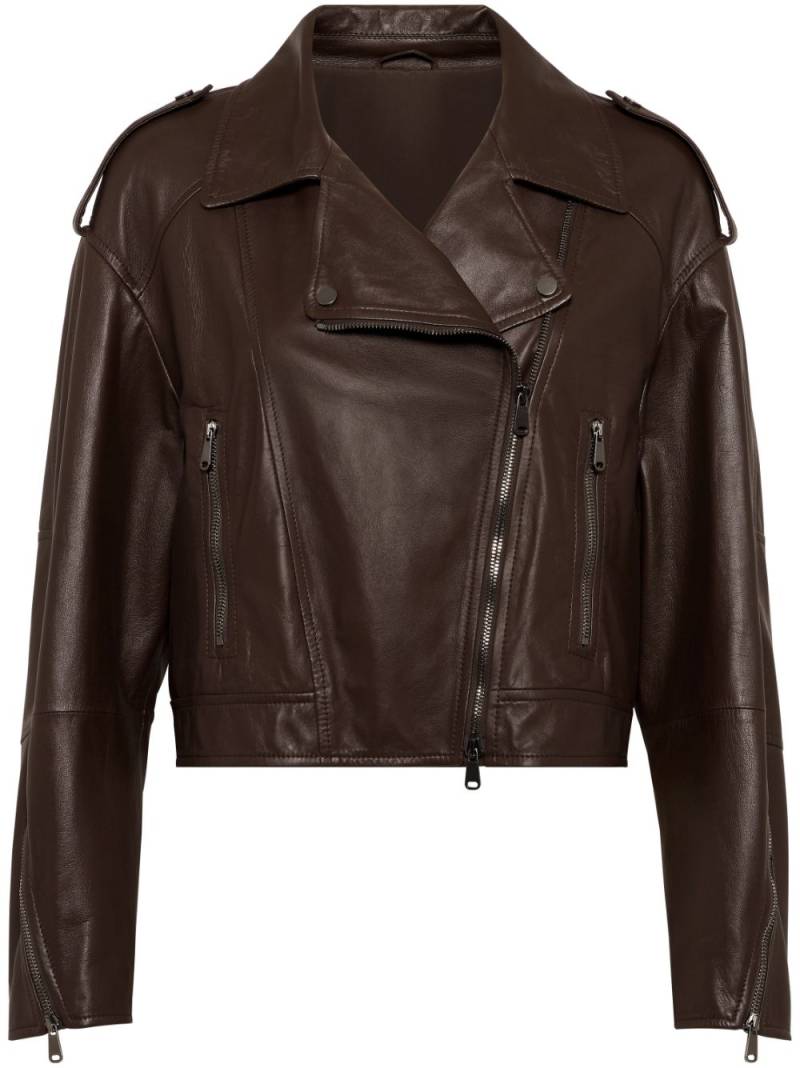 Brunello Cucinelli panelled leather cropped jacket - Brown von Brunello Cucinelli
