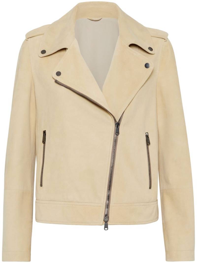 Brunello Cucinelli panelled suede cropped jacket - Yellow von Brunello Cucinelli