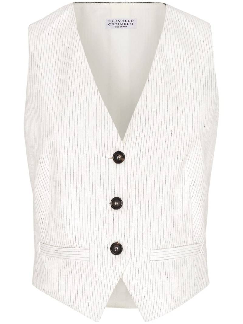 Brunello Cucinelli pinstripe-pattern waistcoat - White von Brunello Cucinelli