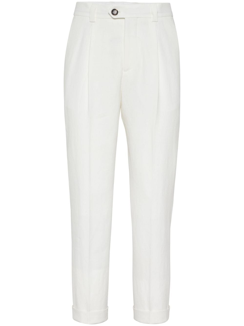 Brunello Cucinelli pleat-detailing linen tapered trousers - White von Brunello Cucinelli