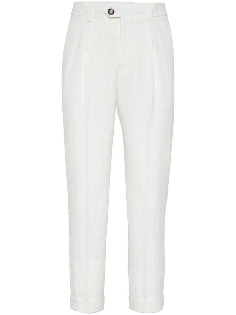 Brunello Cucinelli pleat-detailing linen tapered trousers - White von Brunello Cucinelli