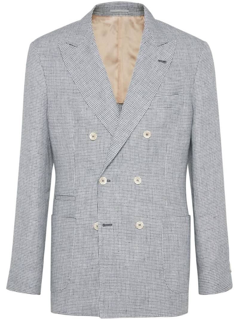 Brunello Cucinelli puppytooth double-breasted linen blazer - White von Brunello Cucinelli