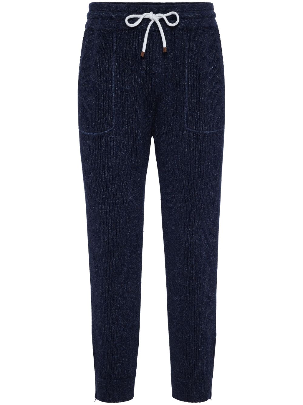 Brunello Cucinelli ribbed-knit cotton-blend track pants - Blue von Brunello Cucinelli