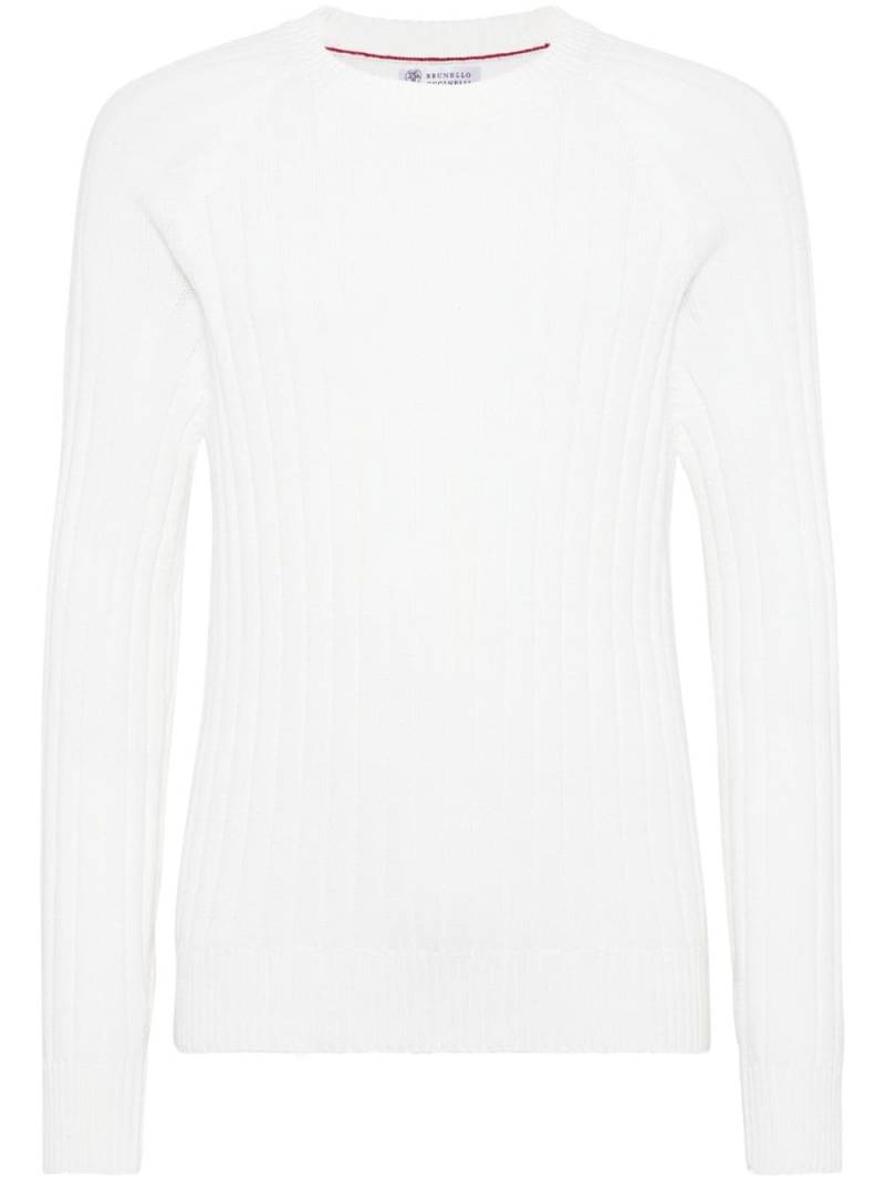 Brunello Cucinelli ribbed-knit cotton jumper - White von Brunello Cucinelli