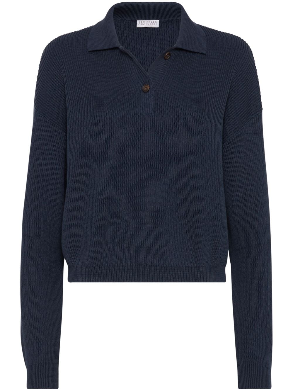 Brunello Cucinelli ribbed-knit cotton polo shirt - Blue von Brunello Cucinelli