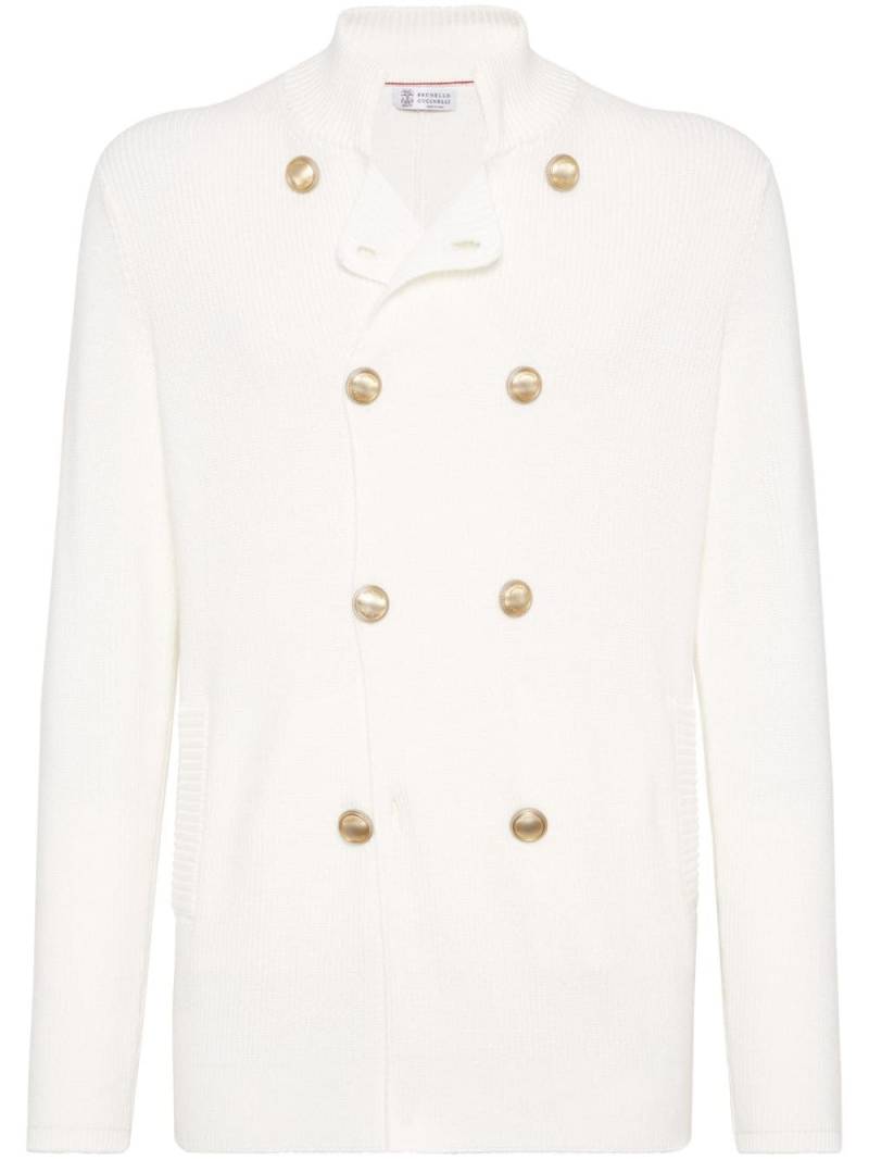 Brunello Cucinelli ribbed-knit double-breasted cardigan - White von Brunello Cucinelli