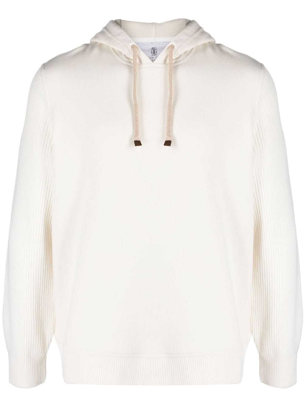 Brunello Cucinelli ribbed-knit drawstring hoodie - White von Brunello Cucinelli