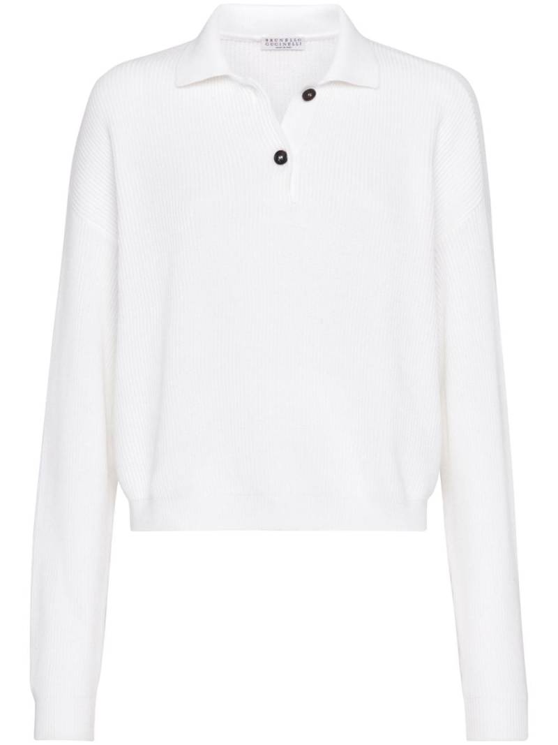 Brunello Cucinelli ribbed-knit polo-collar jumper - White von Brunello Cucinelli