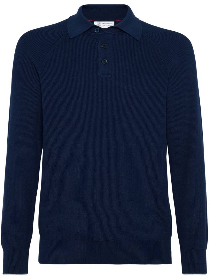 Brunello Cucinelli ribbed-knit polo jumper - Blue von Brunello Cucinelli