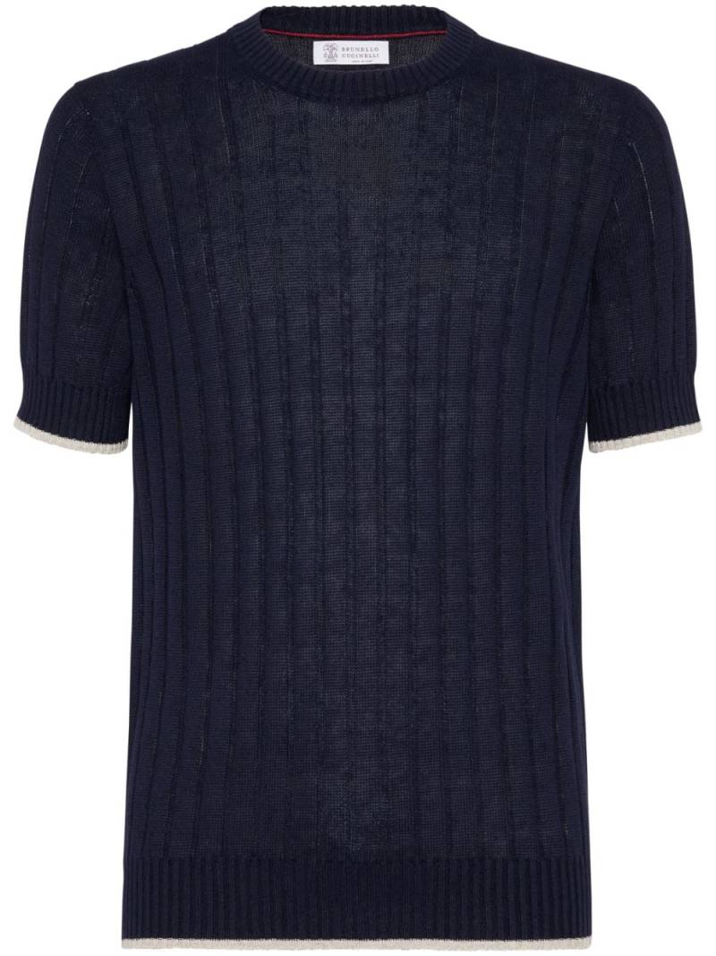 Brunello Cucinelli ribbed-knit T-shirt - Blue von Brunello Cucinelli