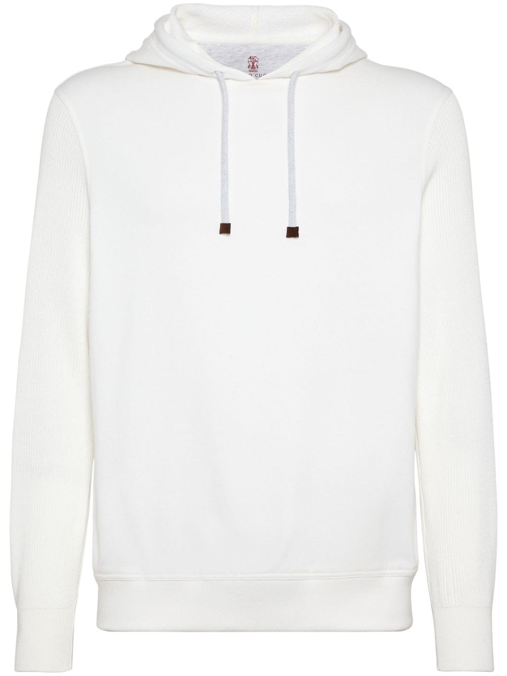 Brunello Cucinelli ribbed-sleeve cotton hoodie - White von Brunello Cucinelli