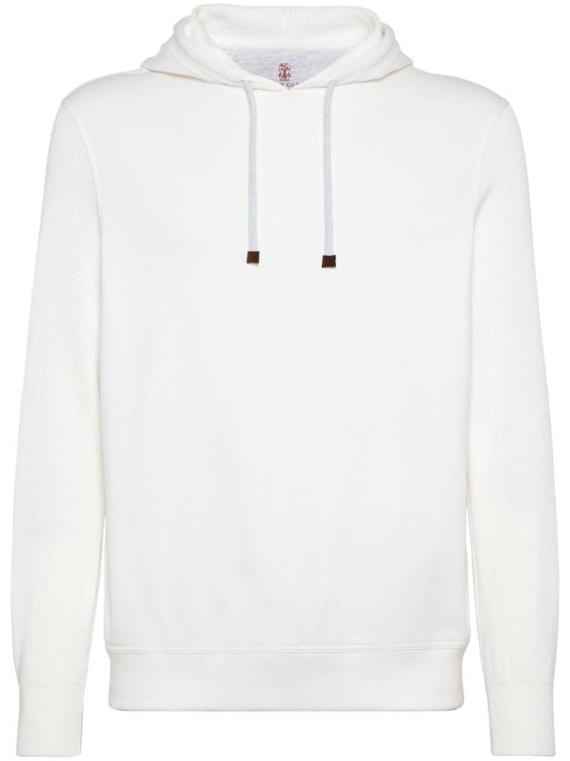 Brunello Cucinelli ribbed-sleeve cotton hoodie - White von Brunello Cucinelli