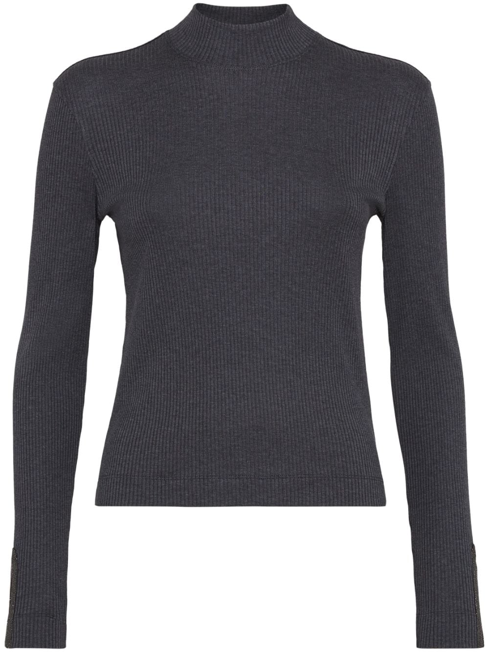 Brunello Cucinelli roll-neck ribbed jersey top - Grey von Brunello Cucinelli