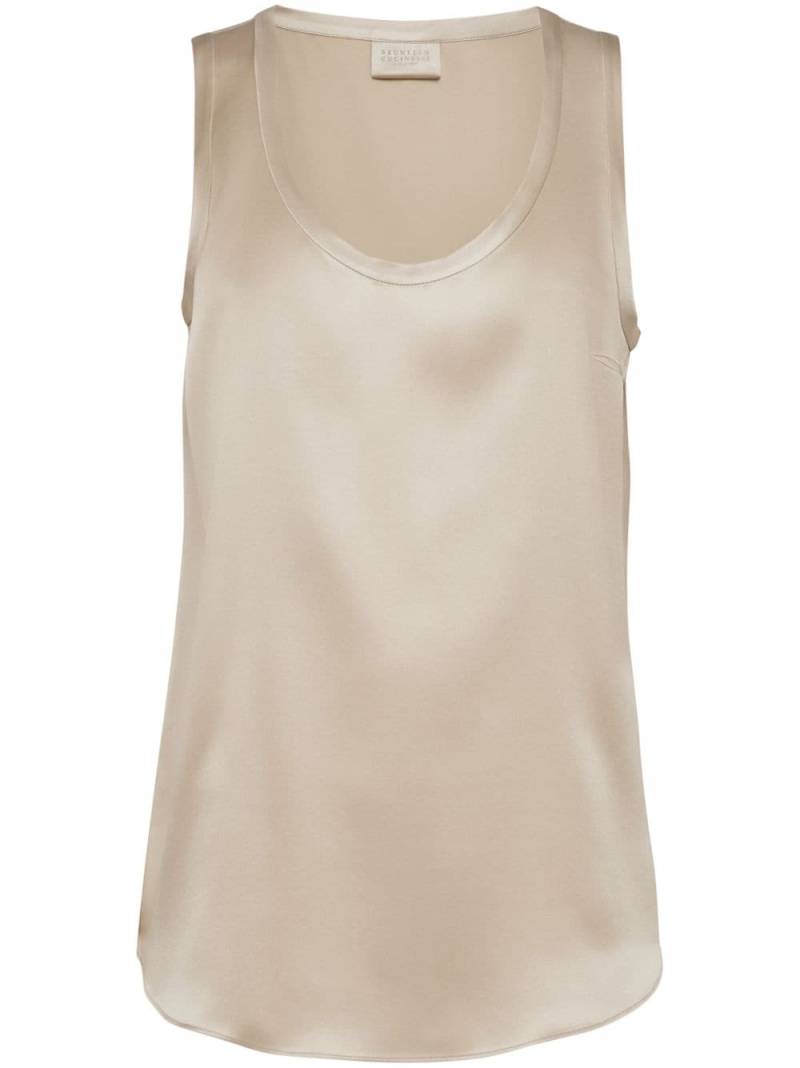 Brunello Cucinelli round-neck silk top - Neutrals von Brunello Cucinelli