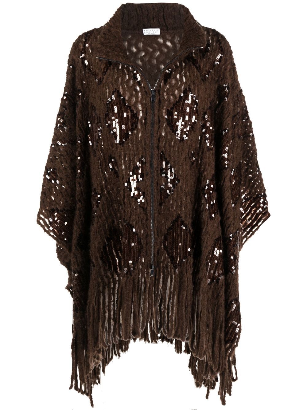 Brunello Cucinelli sequin-embellished fringed cardigan - Brown von Brunello Cucinelli