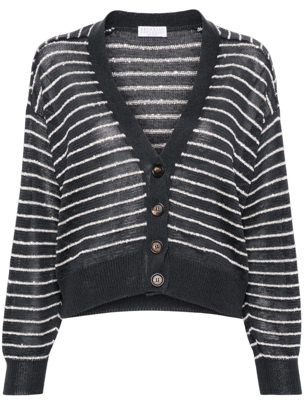 Brunello Cucinelli sequin-embellished striped cotton cardigan - Blue von Brunello Cucinelli