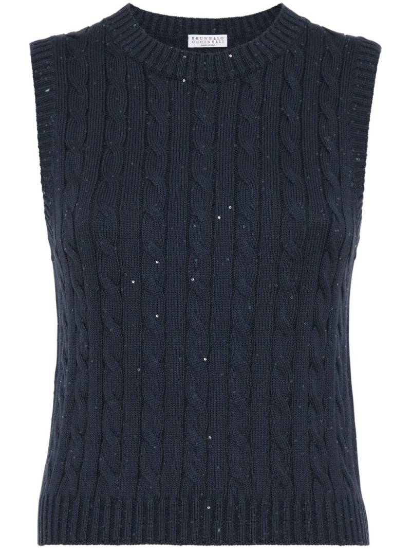 Brunello Cucinelli sequinned cable-knit top - Black von Brunello Cucinelli