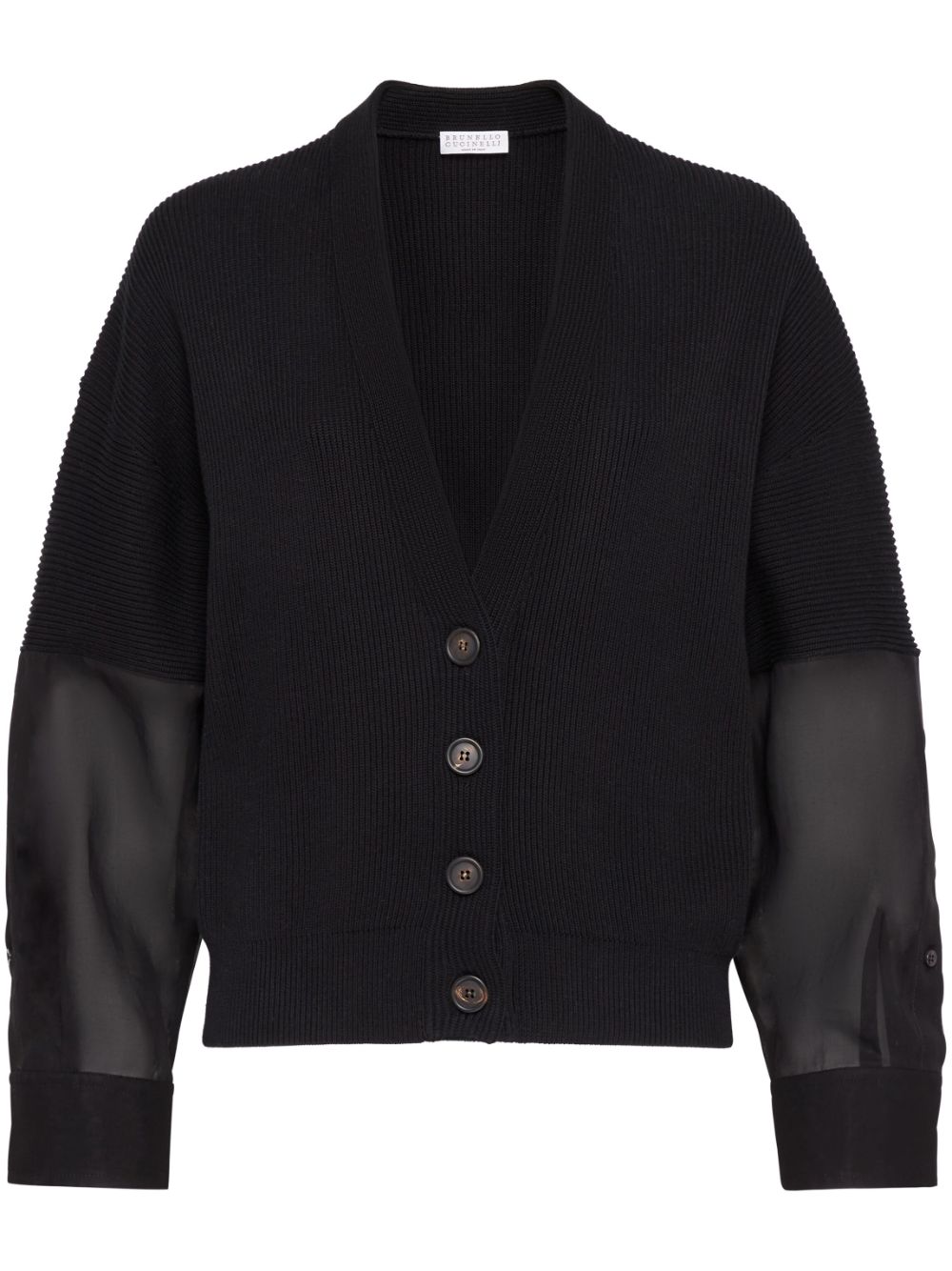 Brunello Cucinelli sheer-panel cotton cardigan - Black von Brunello Cucinelli