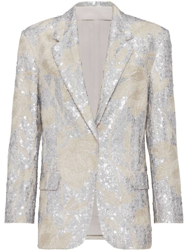 Brunello Cucinelli single-breasted sequin-embellished blazer - Neutrals von Brunello Cucinelli