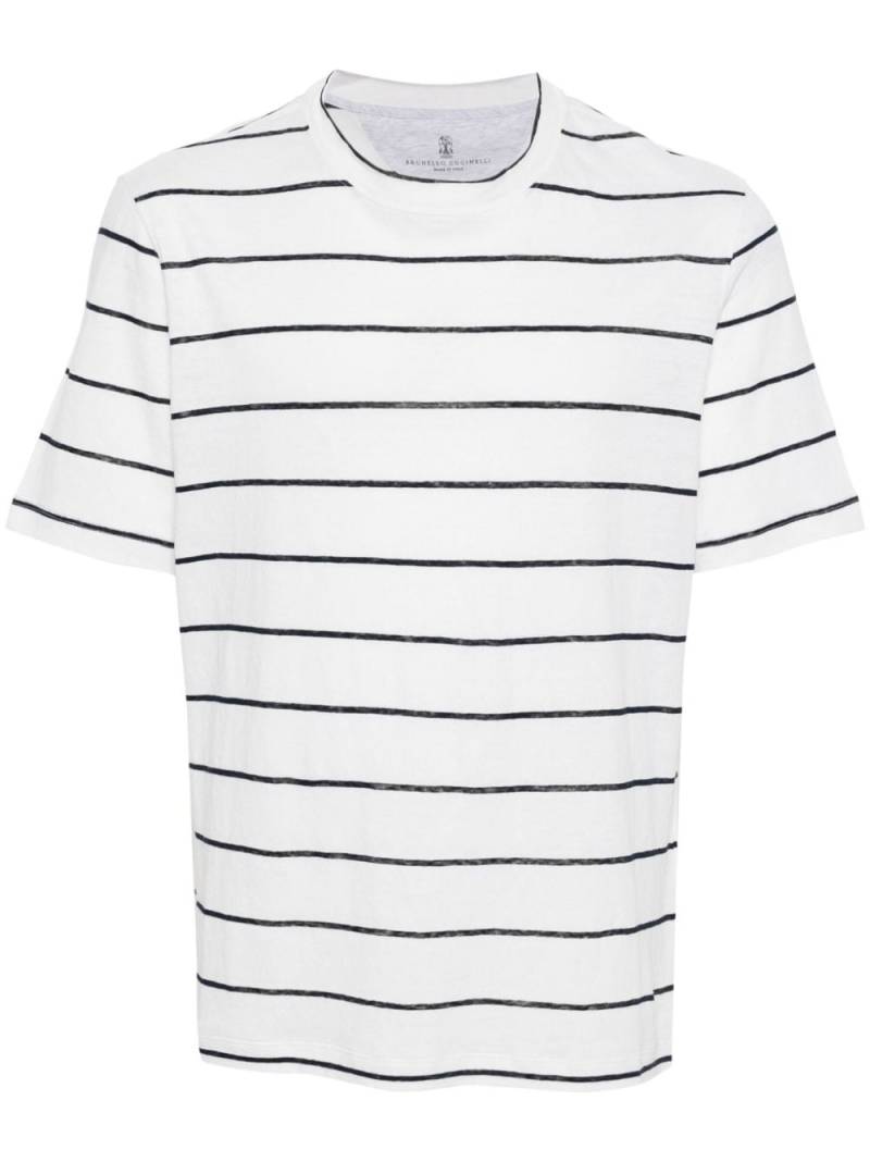 Brunello Cucinelli slub-textured striped T-shirt - Neutrals von Brunello Cucinelli