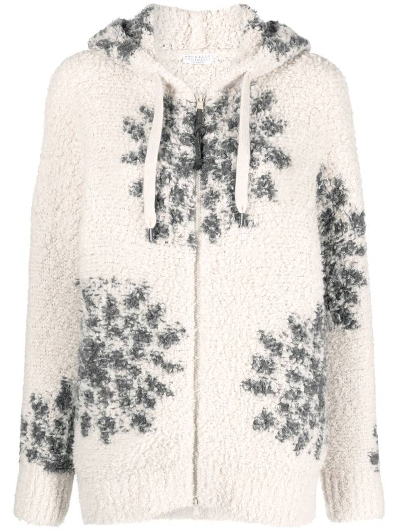 Brunello Cucinelli snowflake-print zip-up hoodie - Neutrals von Brunello Cucinelli