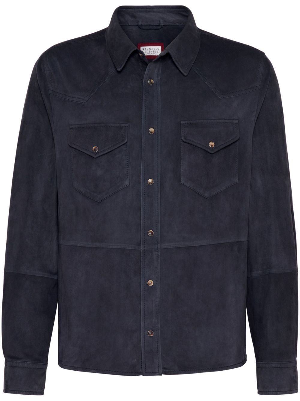 Brunello Cucinelli spread-collar leather shirt jacket - Blue von Brunello Cucinelli