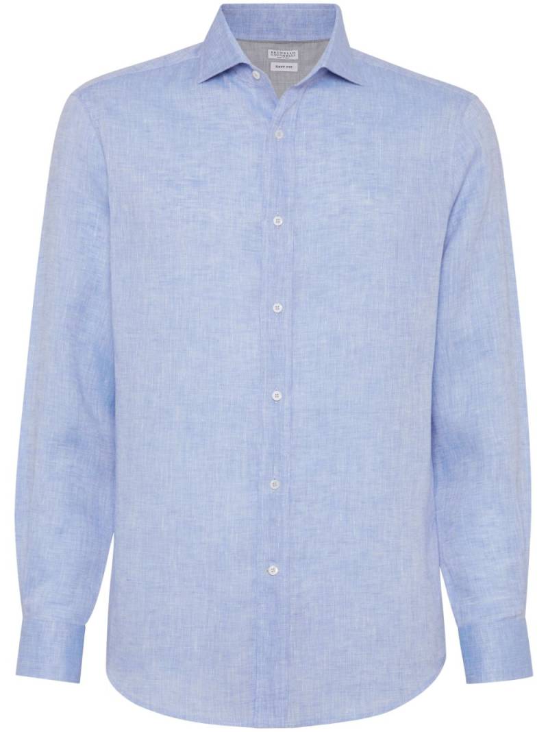 Brunello Cucinelli spread-collar linen shirt - Blue von Brunello Cucinelli