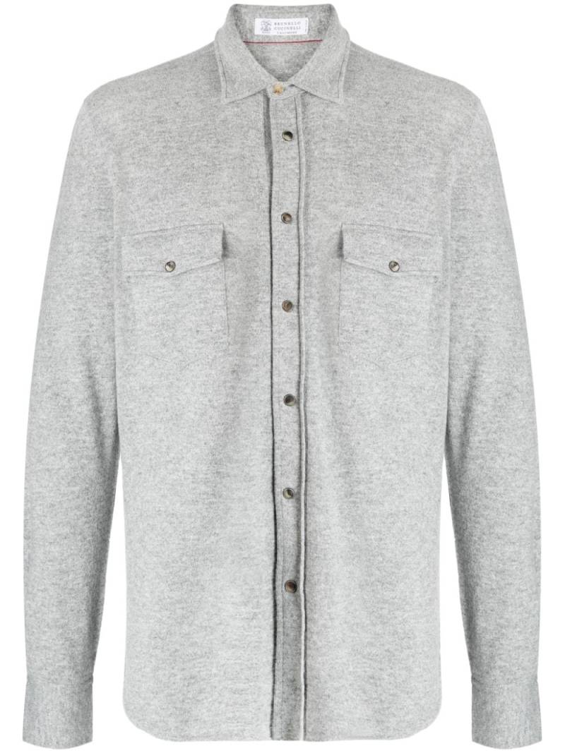 Brunello Cucinelli spread-collar wool-blend cardigan - Grey von Brunello Cucinelli