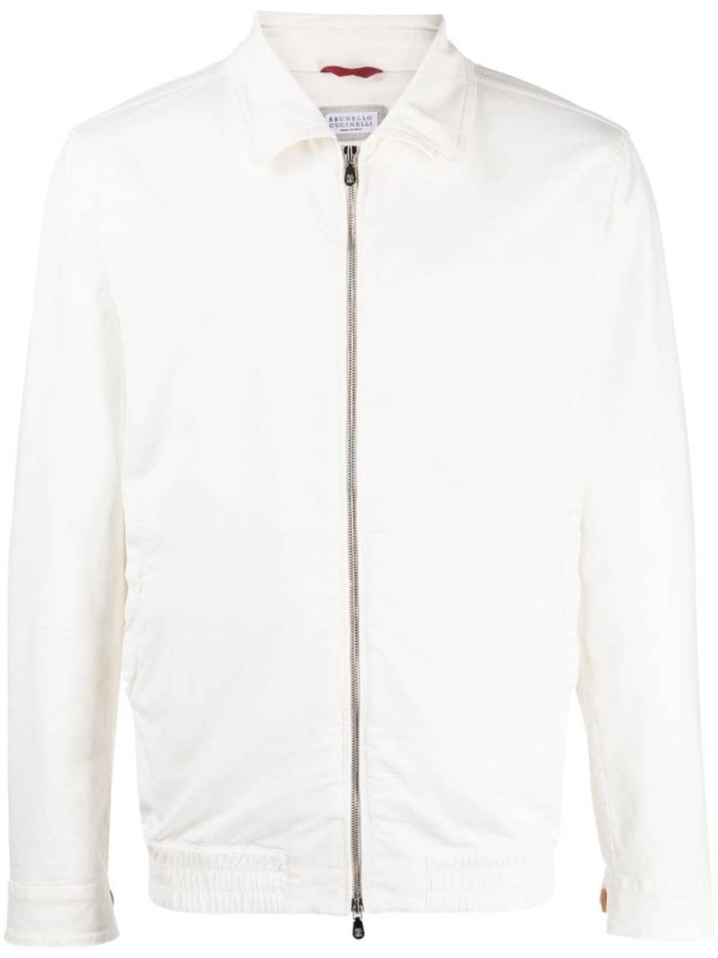 Brunello Cucinelli spread-collar zip-up jacket - White von Brunello Cucinelli