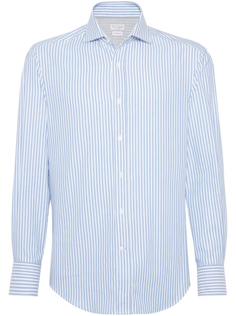 Brunello Cucinelli stripe-pattern cotton shirt - White von Brunello Cucinelli