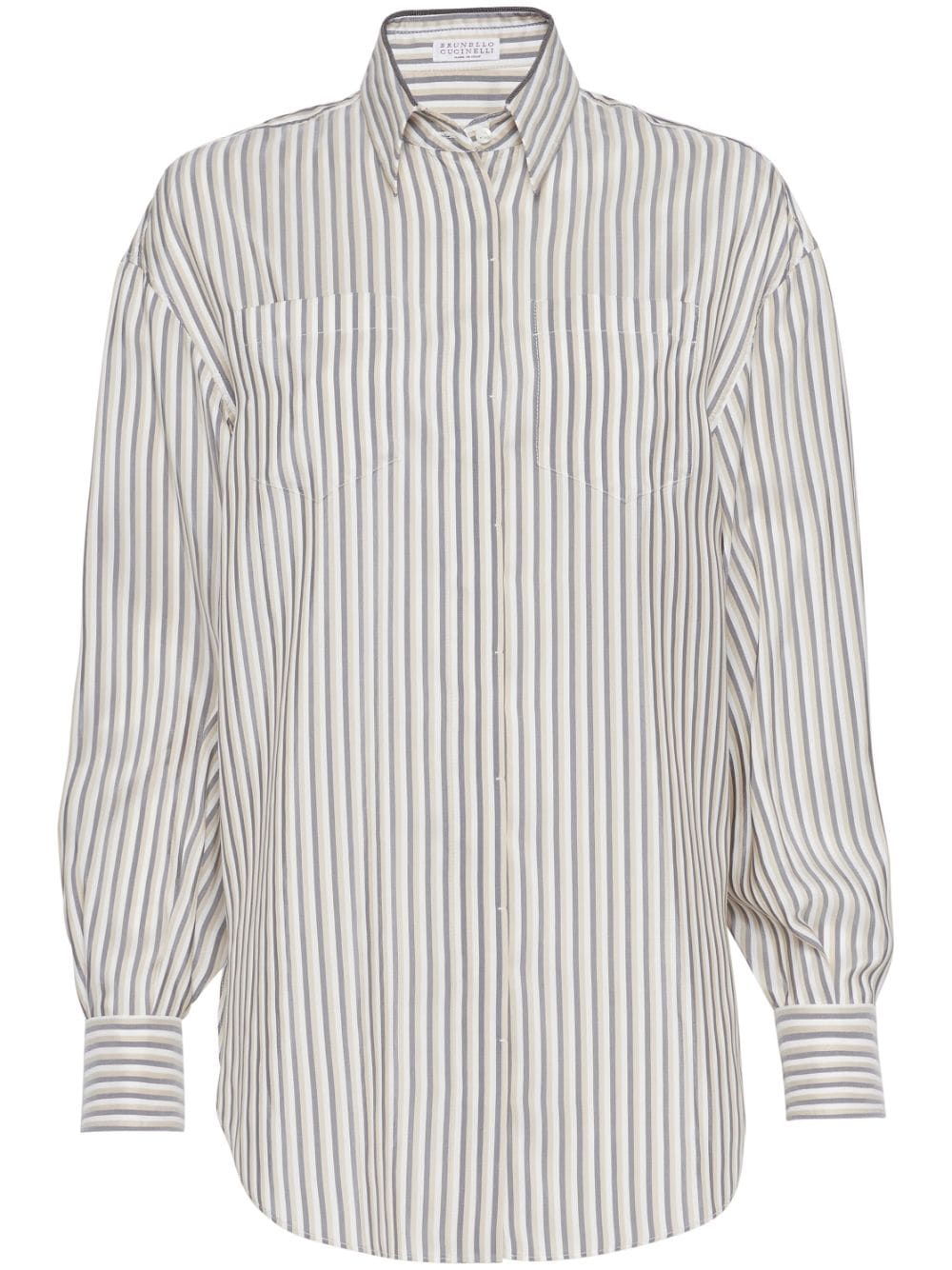Brunello Cucinelli stripe-print silk shirt - White von Brunello Cucinelli