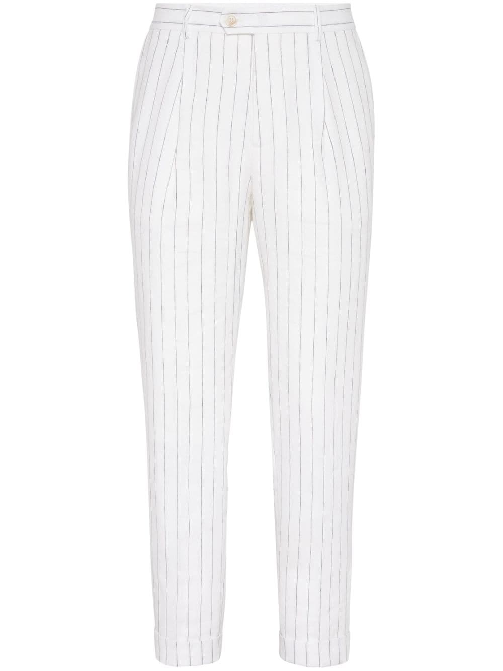 Brunello Cucinelli stripe-print straight-leg trousers - White von Brunello Cucinelli