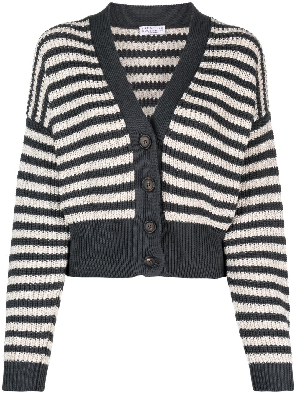 Brunello Cucinelli striped V-neck cardigan - Grey von Brunello Cucinelli