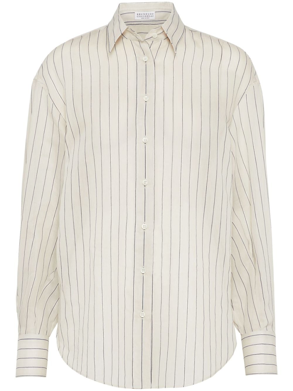 Brunello Cucinelli striped cotton-blend shirt - Neutrals von Brunello Cucinelli