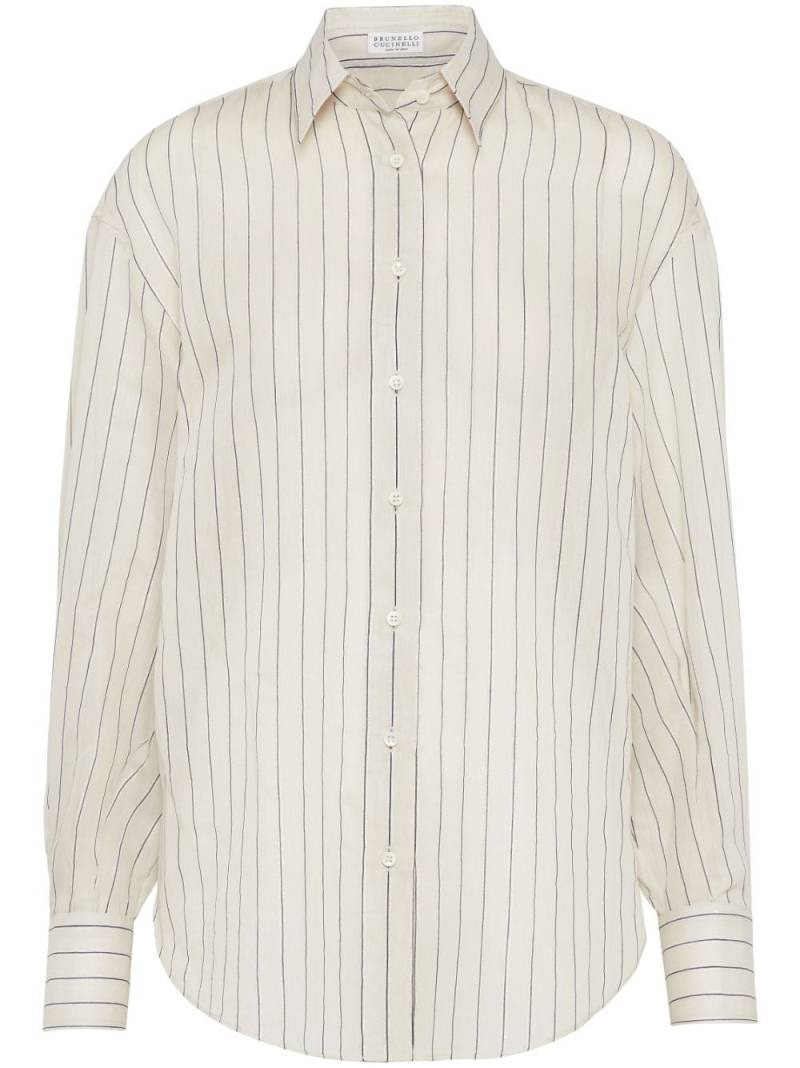 Brunello Cucinelli striped cotton-blend shirt - Neutrals von Brunello Cucinelli