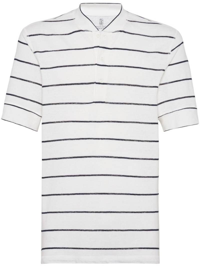 Brunello Cucinelli striped cotton-linen T-shirt - White von Brunello Cucinelli