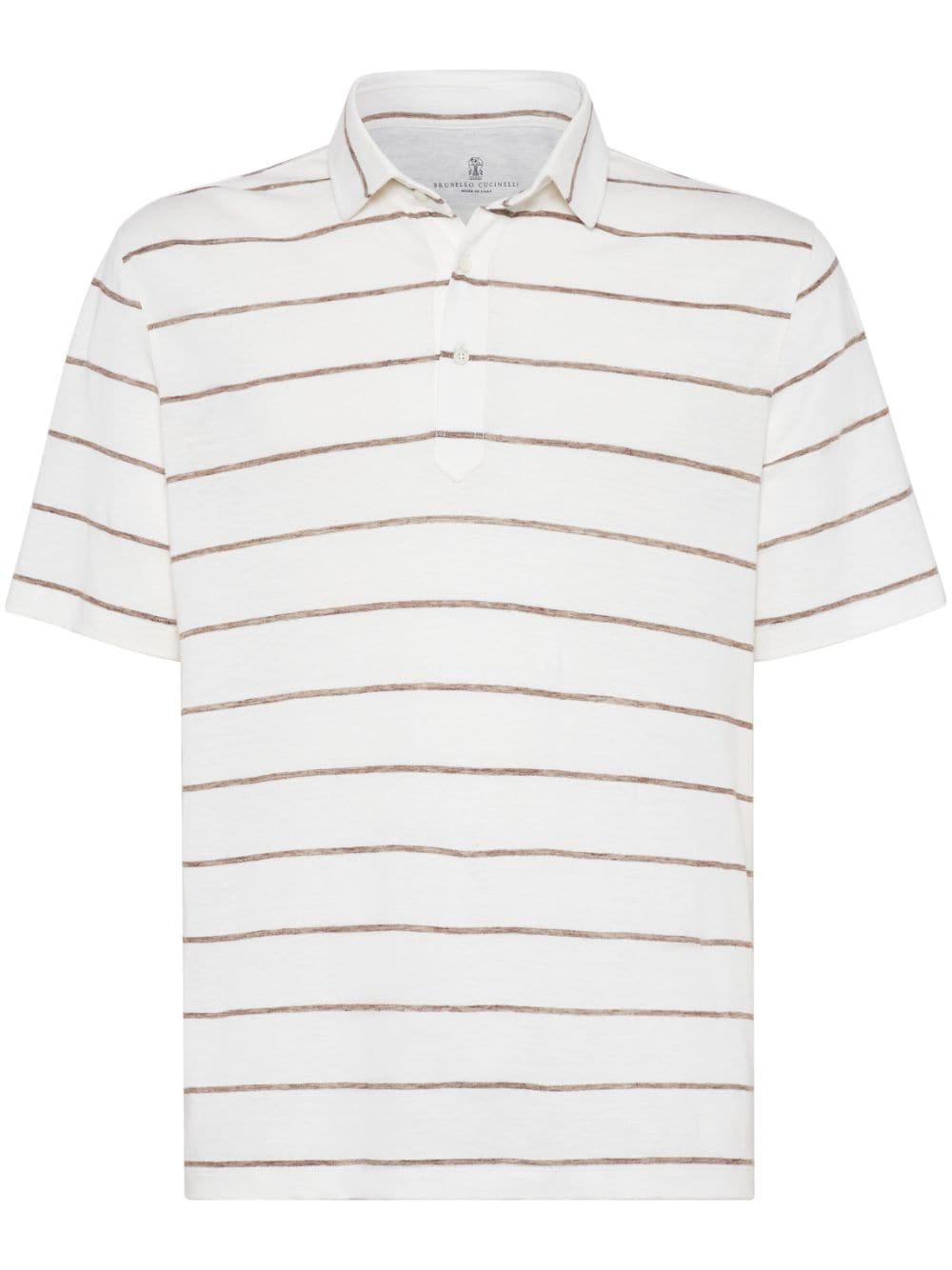 Brunello Cucinelli striped linen-cotton polo shirt - White von Brunello Cucinelli