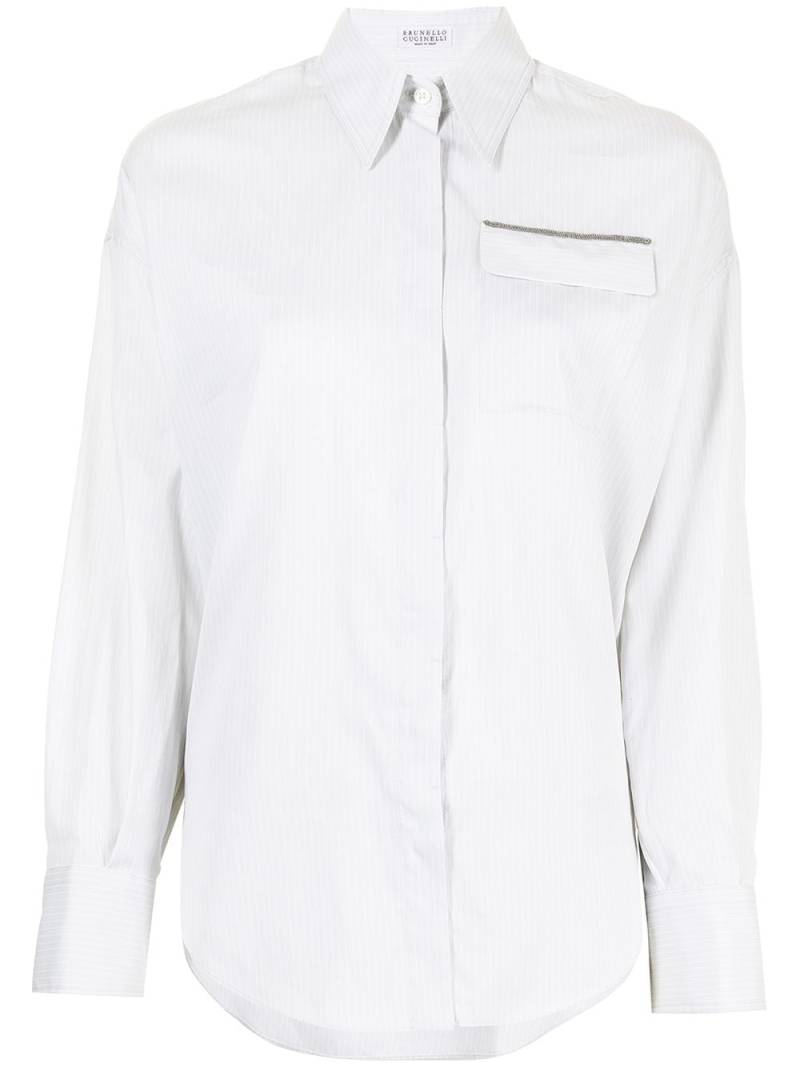 Brunello Cucinelli striped-print cotton blouse - White von Brunello Cucinelli