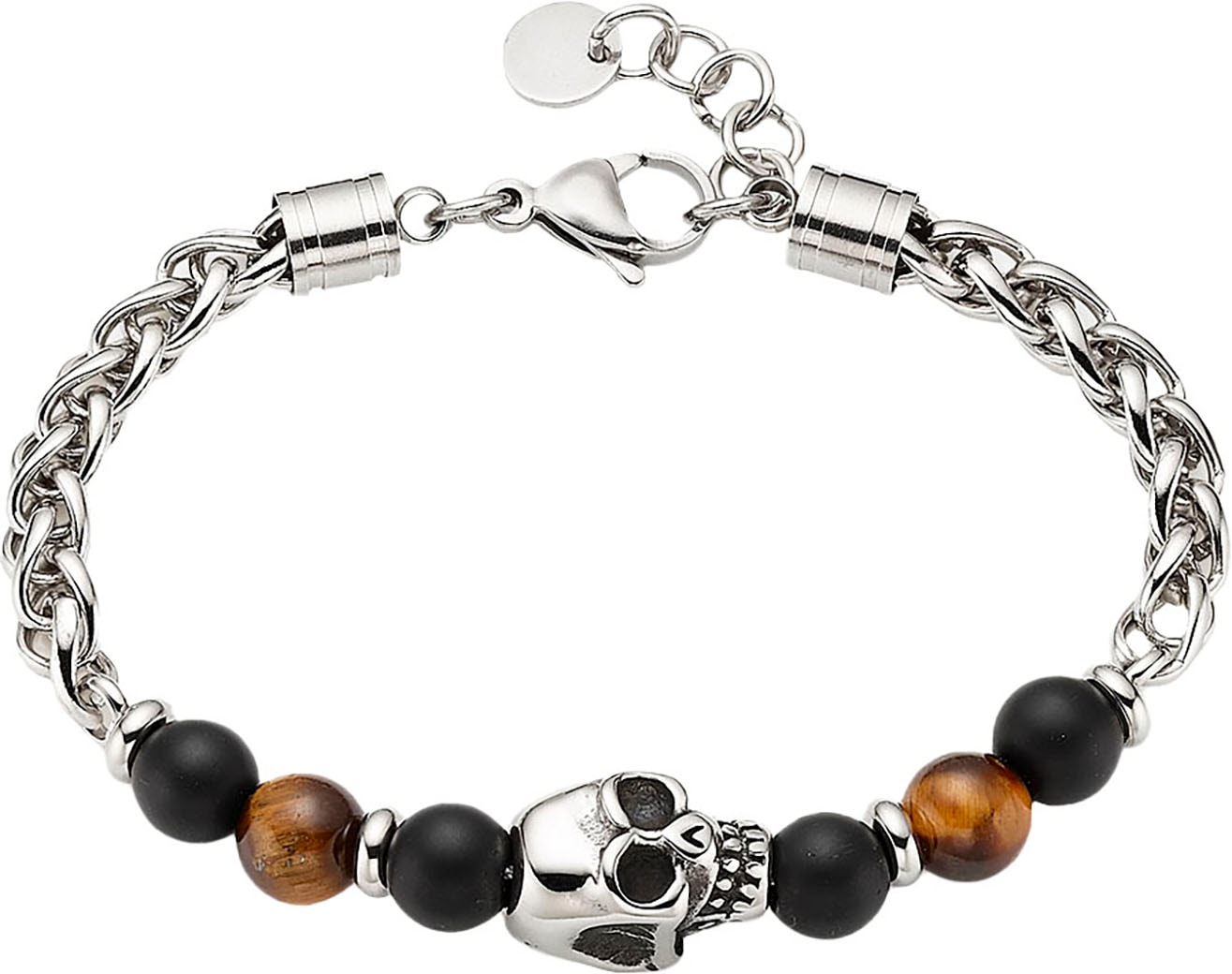 Bruno Banani Armband »Schmuck Geschenk Edelstahlarmband mit Tigeraugen und Totenkopf-Motiv«, mit Tigerauge (synth.) von Bruno Banani