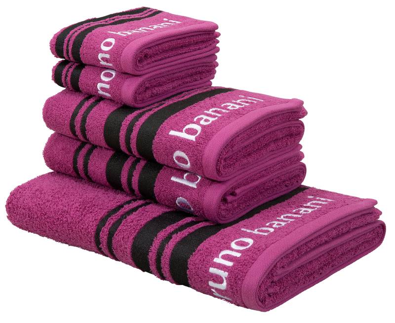 Bruno Banani Handtuch Set »Daniel, 1 Duschtuch 70x140, 2 Handtücher 50x100, 2 Gästetücher 30x50«, Set, 5 tlg., Walkfrottee, Streifen-Bordüre & Markenlogo, 100% Baumwolle von Bruno Banani