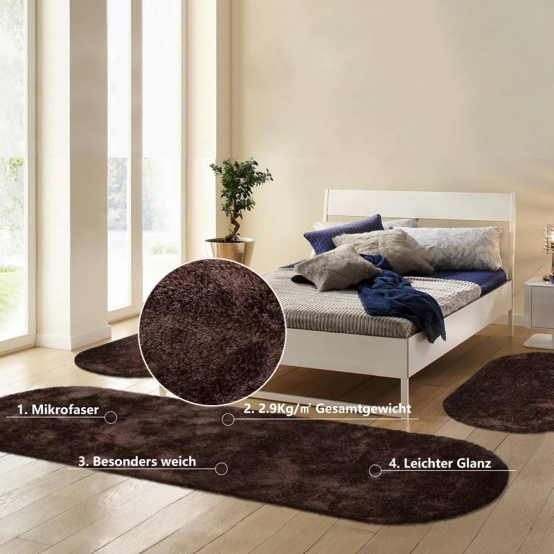 Bruno Banani Hochflor-Bettumrandung »Dana Teppich, Kundenliebling«, (3 tlg.), unifarben, Mikrofaser, pflegeleicht, Bettvorleger, Schlafzimmer von Bruno Banani