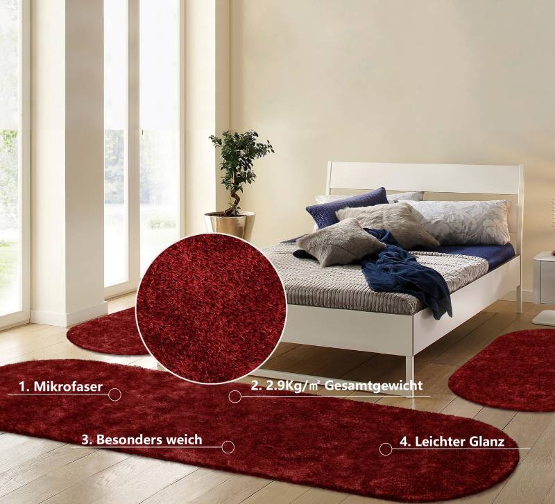 Bruno Banani Hochflor-Bettumrandung »Dana Teppich, Kundenliebling«, (3 tlg.), unifarben, Mikrofaser, pflegeleicht, Bettvorleger, Schlafzimmer von Bruno Banani