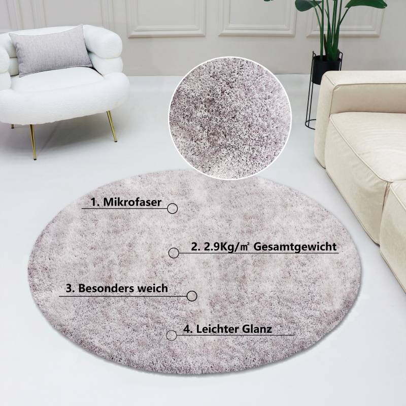 Bruno Banani Hochflor-Teppich »Dana Teppich, Kundenliebling«, rund, 30 mm Höhe, unifarben, Mikrofaser Teppiche, Wohnzimmer, Schlafzimmer, Esszimmer von Bruno Banani